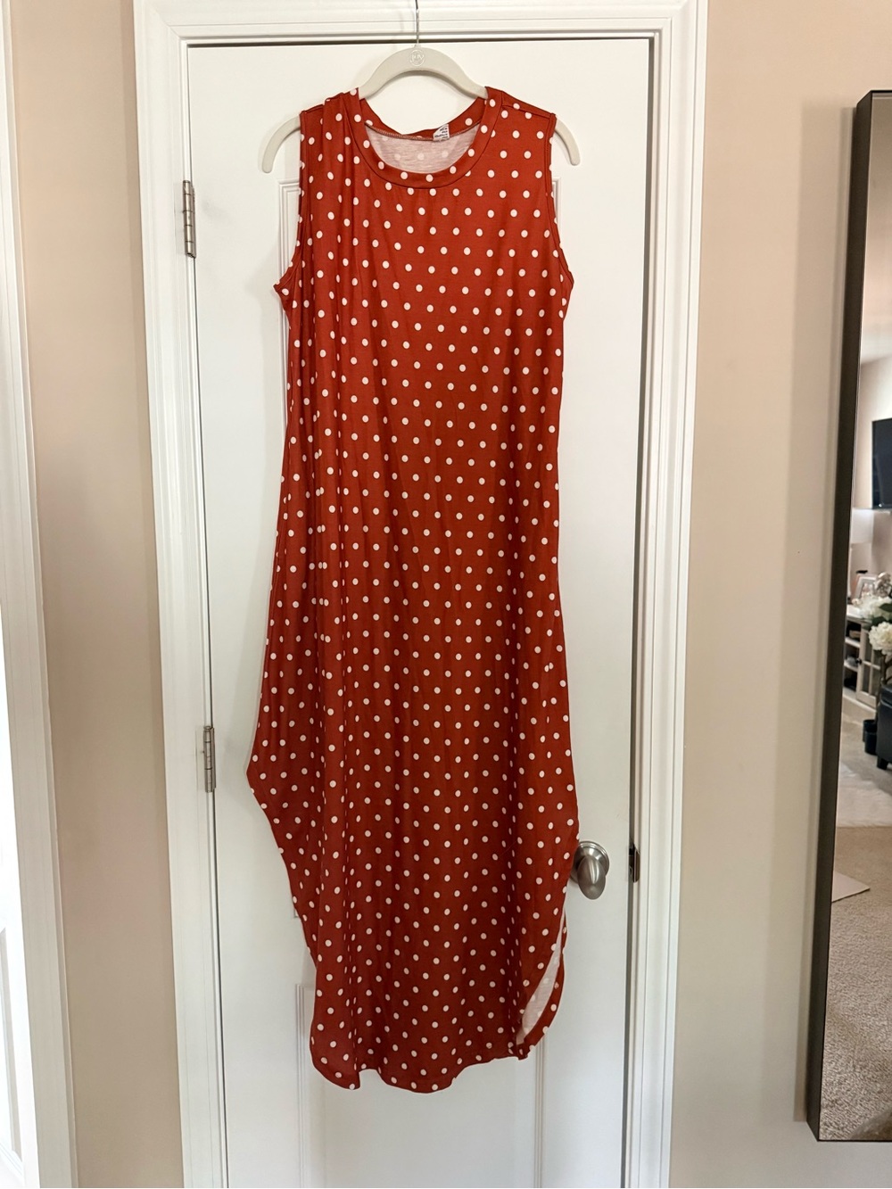 Sleeveless Rust Polka Dot Midi Dress - Brand Unspecified